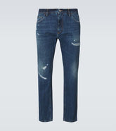 Distressed straight jeans