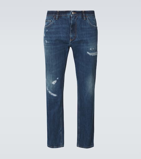 Distressed straight jeans