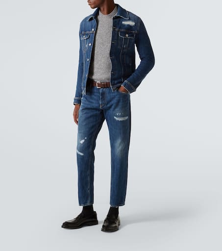 Distressed straight jeans