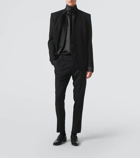 Wool-blend gabardine tuxedo pants
