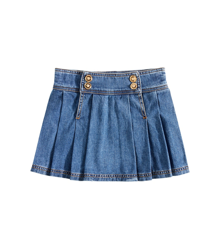 Pleated denim skirt