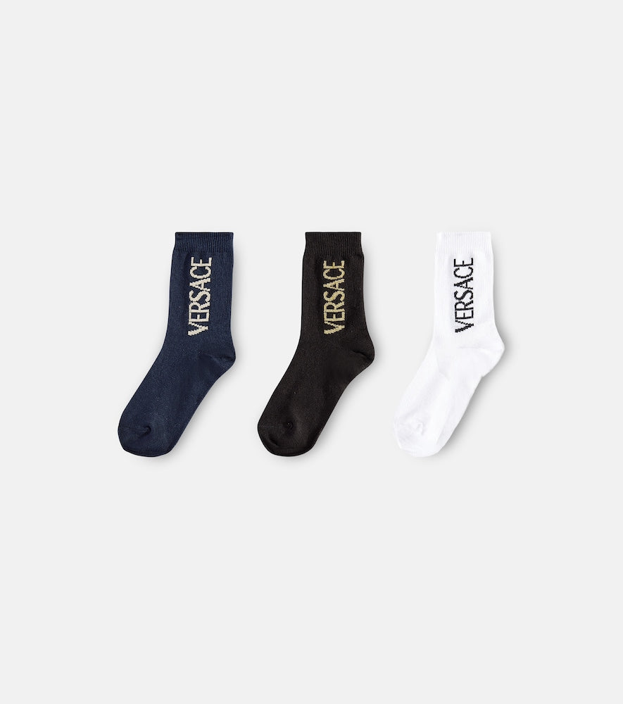 Set of 3 logo cotton-blend socks