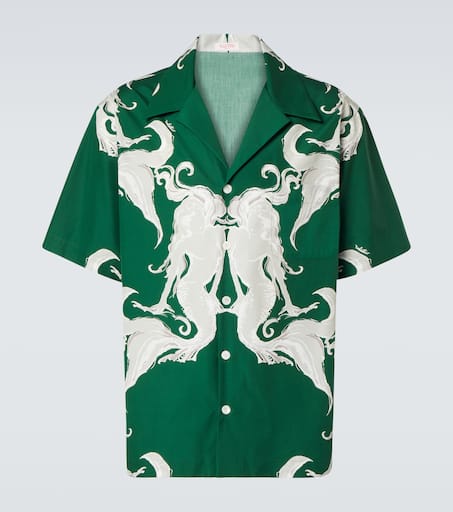 Printed cotton poplin bowling shirt