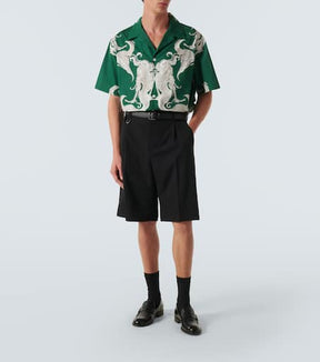 Printed cotton poplin bowling shirt