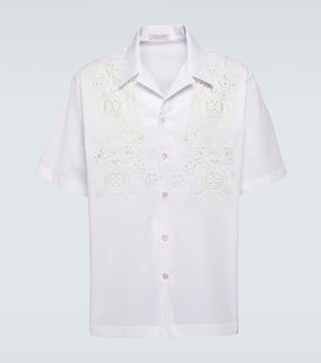 Embroidered cotton poplin bowling shirt