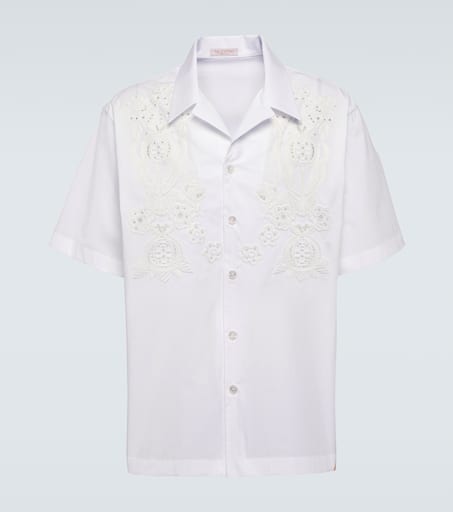 Embroidered cotton poplin bowling shirt