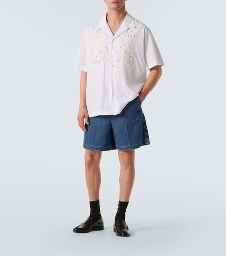 Embroidered cotton poplin bowling shirt
