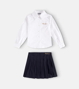 Embroidered cotton shirt and skirt set