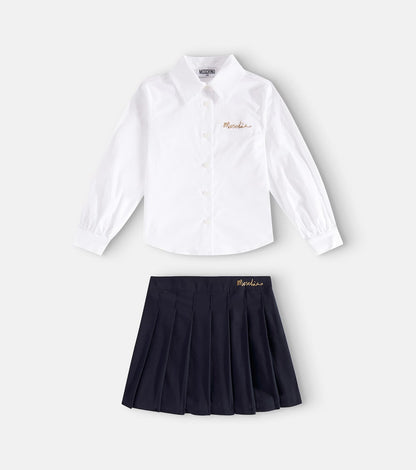 Embroidered cotton shirt and skirt set