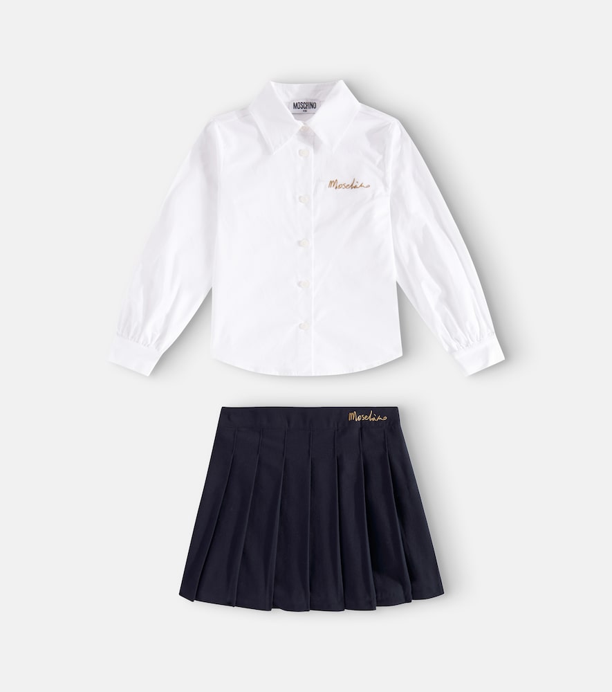 Embroidered cotton shirt and skirt set