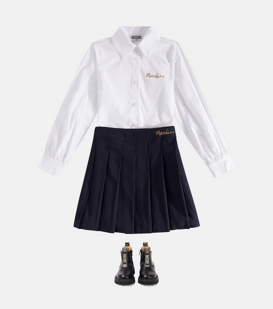 Embroidered cotton shirt and skirt set