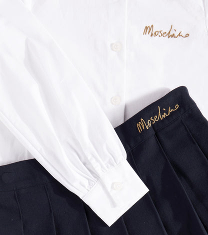 Embroidered cotton shirt and skirt set