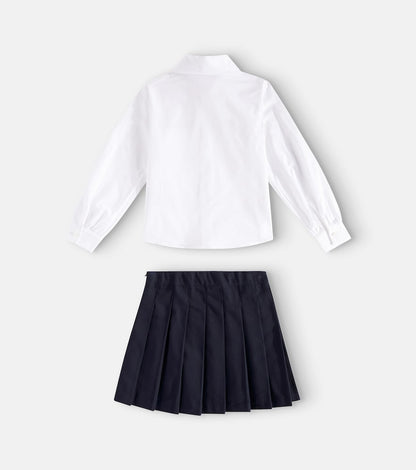 Embroidered cotton shirt and skirt set