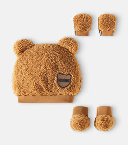 Faux shearling hat, shoes, and gloves set