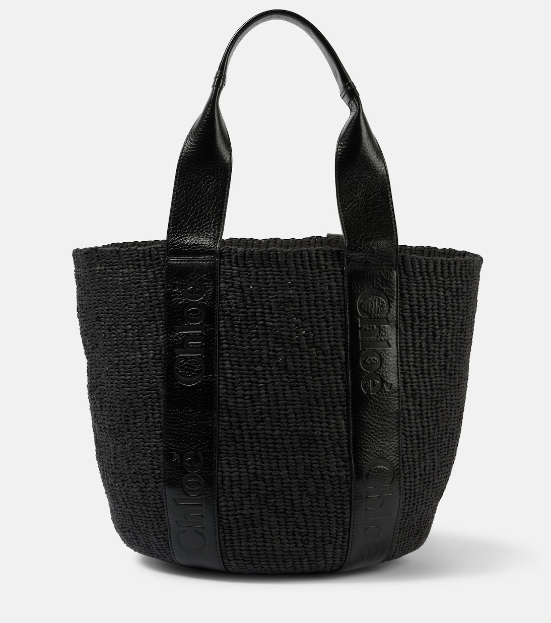 Woody Medium raffia-effect tote bag