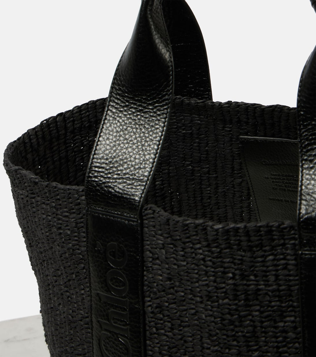 Woody Medium raffia-effect tote bag