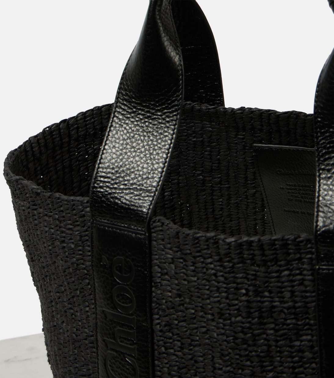 Woody Medium raffia-effect tote bag