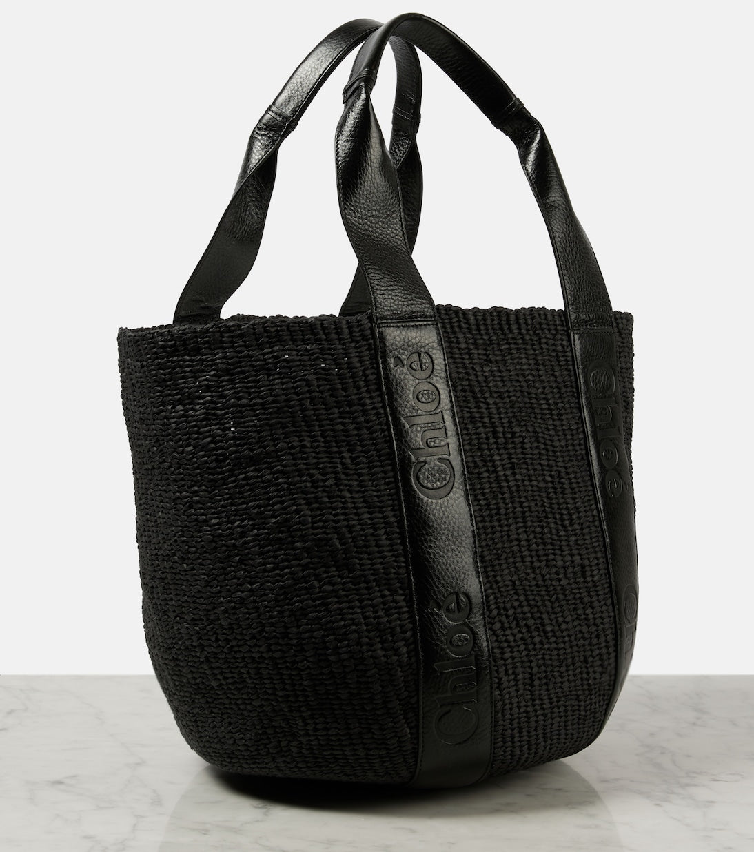 Woody Medium raffia-effect tote bag
