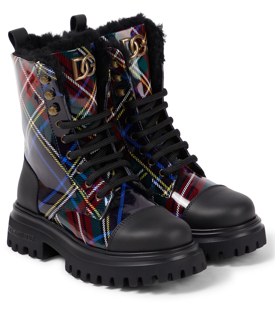 Checked leather boots