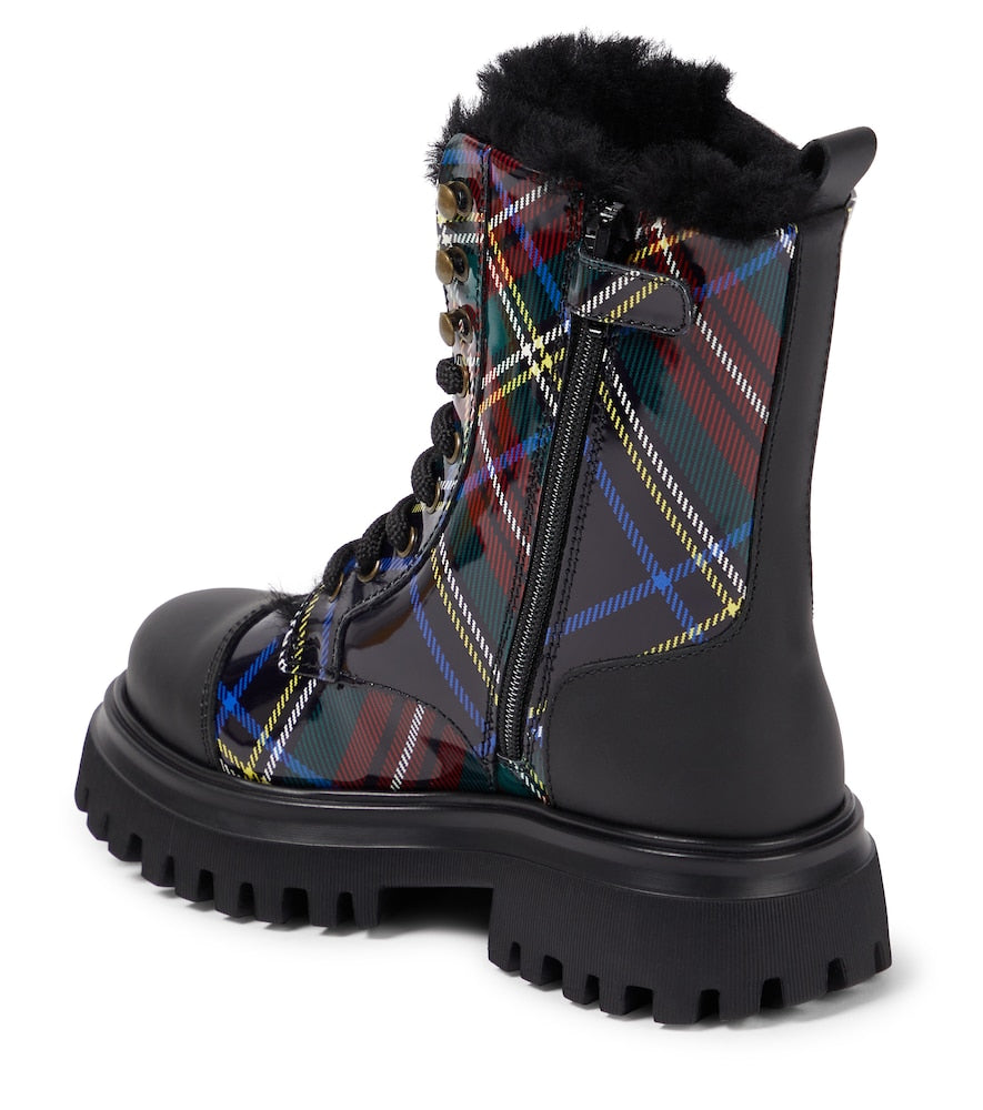 Checked leather boots