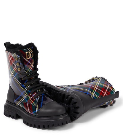 Checked leather boots