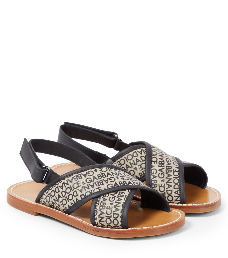 Logo leather-trimmed canvas sandals