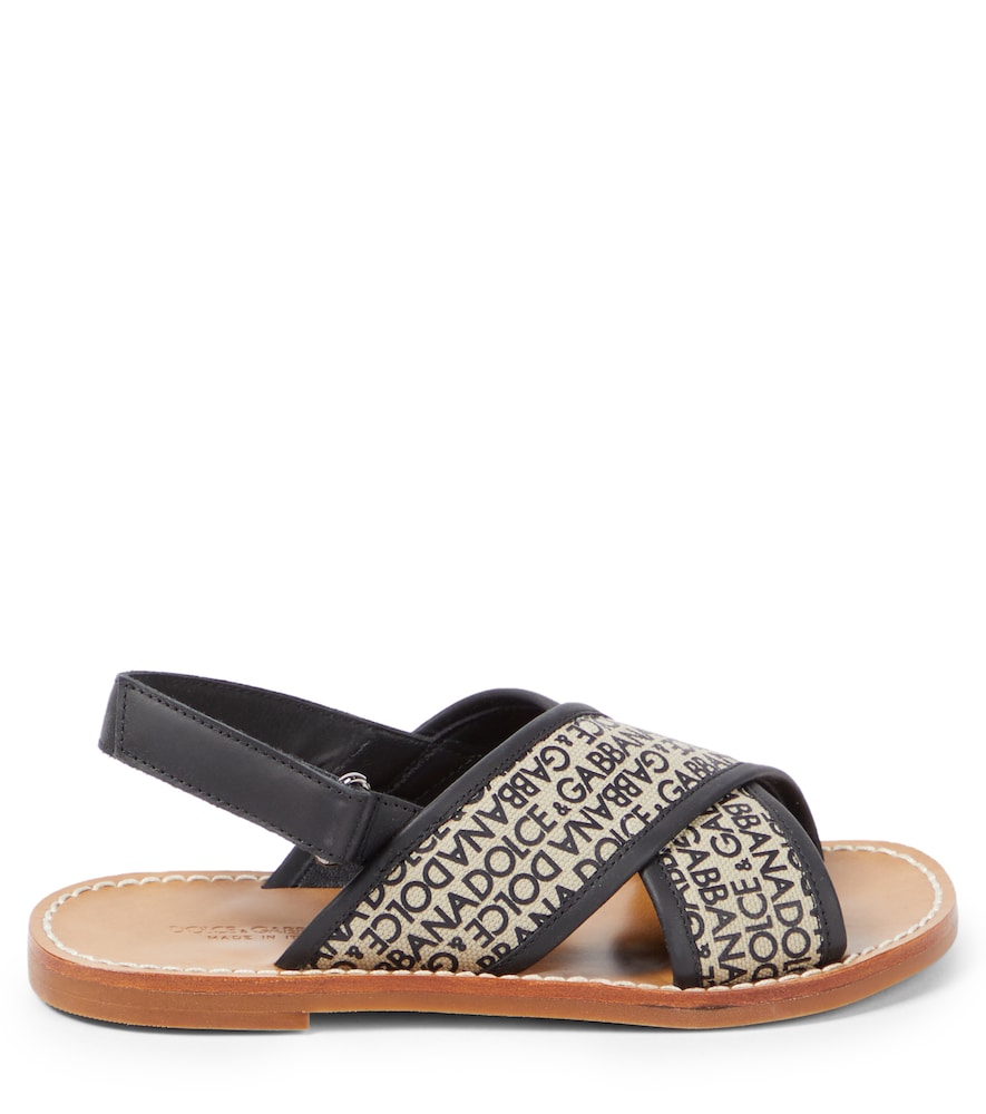 Logo leather-trimmed canvas sandals