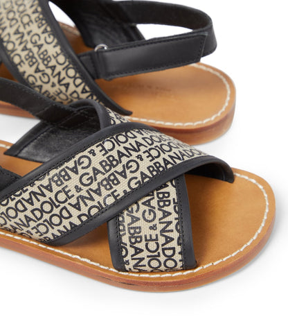 Logo leather-trimmed canvas sandals