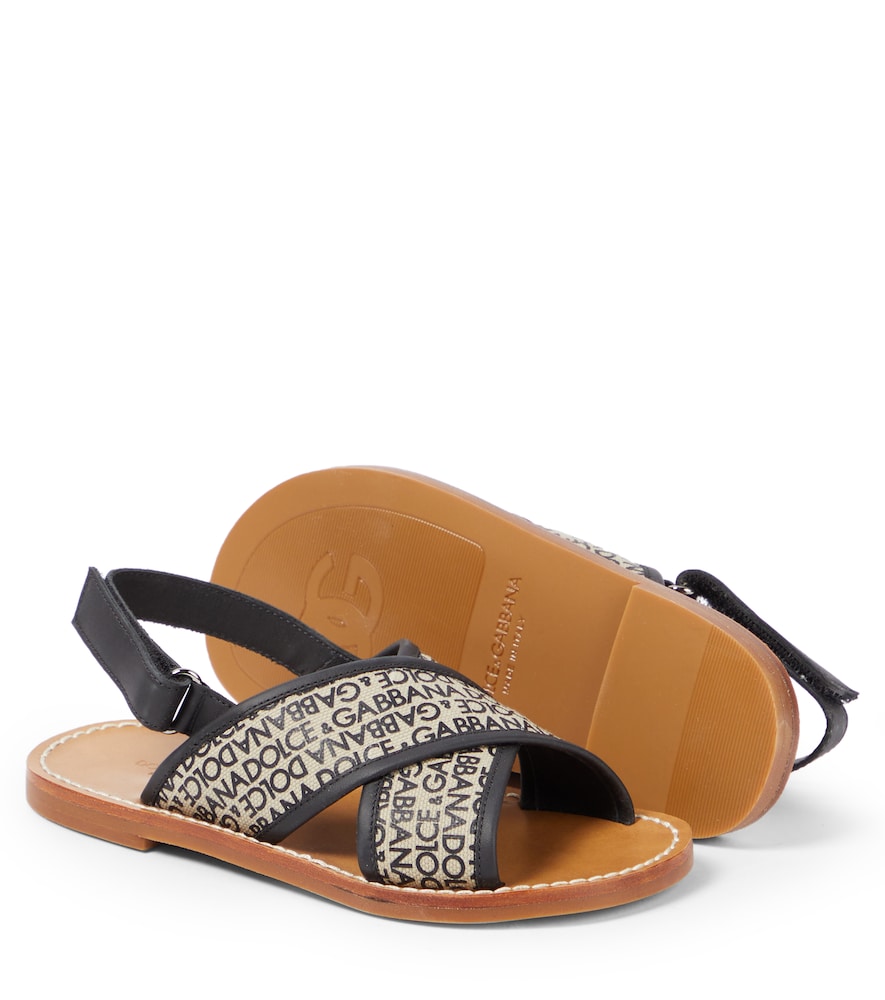 Logo leather-trimmed canvas sandals