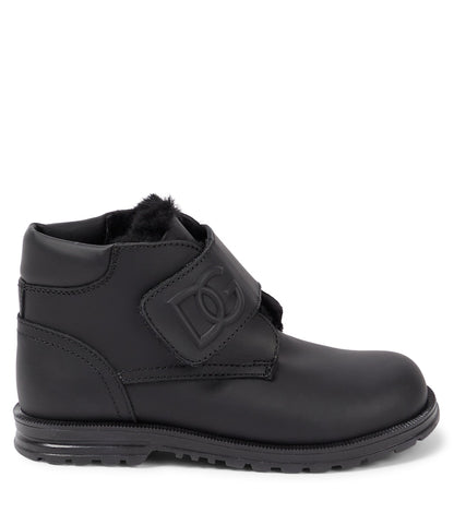 Faux shearling-lined leather ankle boots