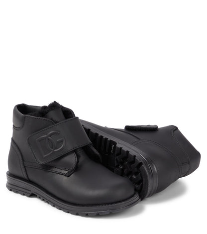 Faux shearling-lined leather ankle boots