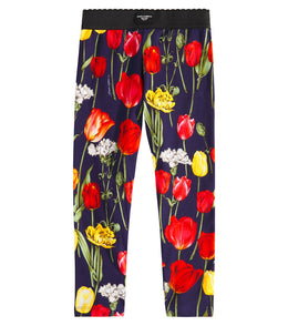 Floral cotton-blend leggings