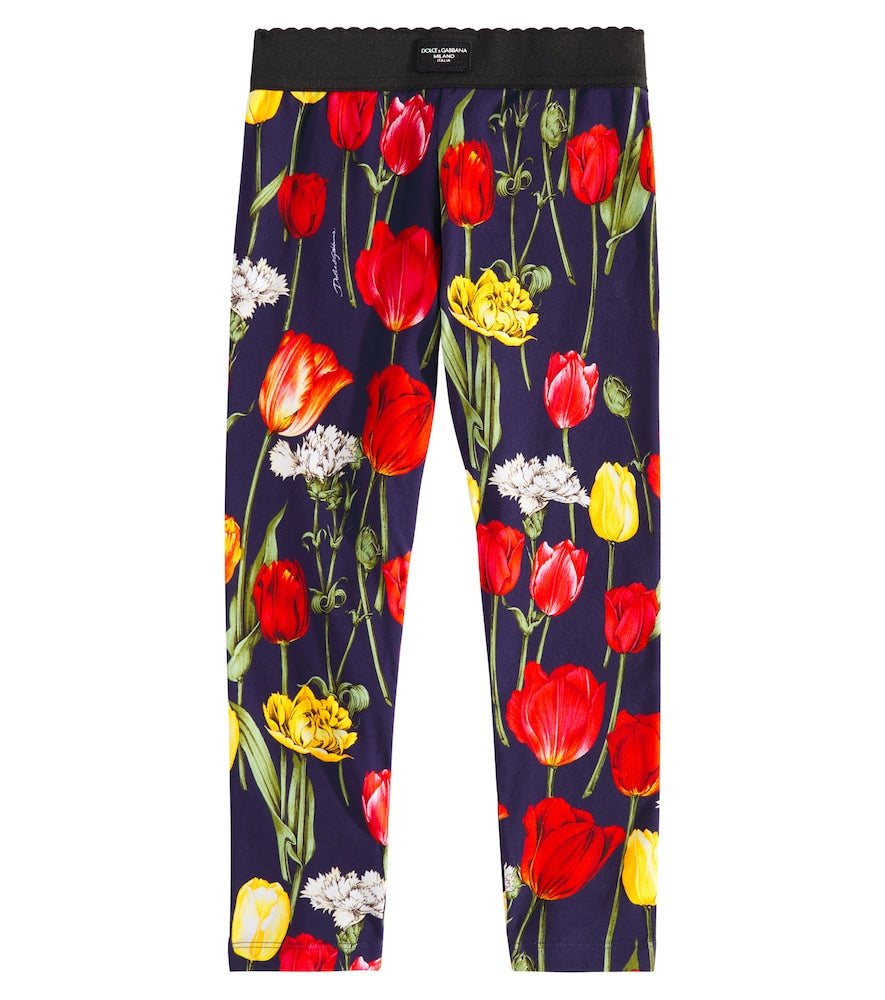 Floral cotton-blend leggings