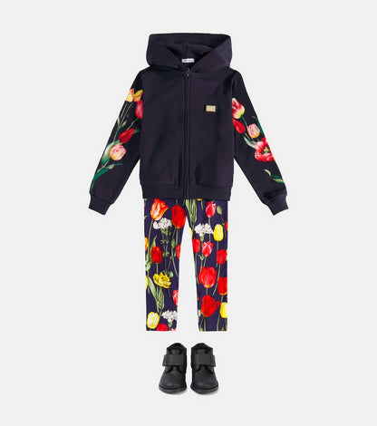 Floral cotton-blend leggings