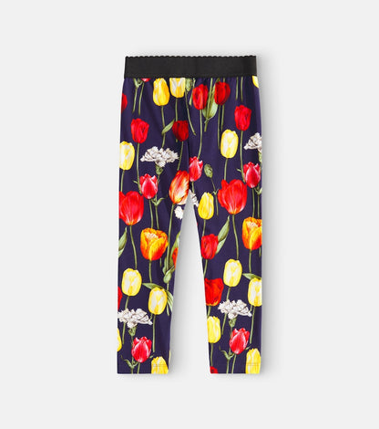 Floral cotton-blend leggings