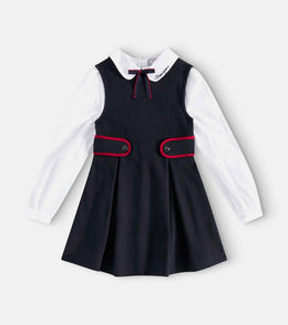 Logo cotton-blend piqué and poplin dress