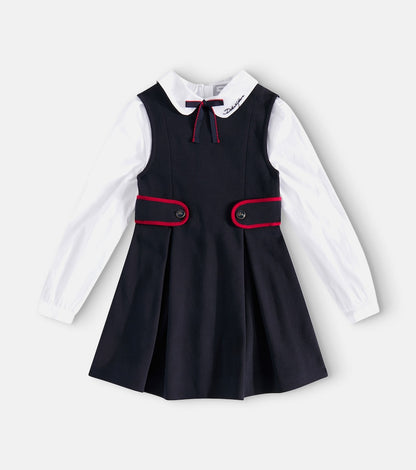 Logo cotton-blend piqué and poplin dress