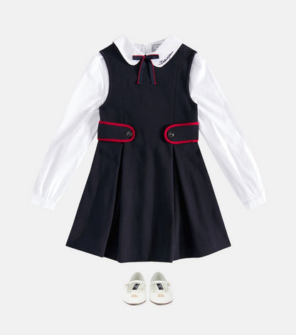 Logo cotton-blend piqué and poplin dress
