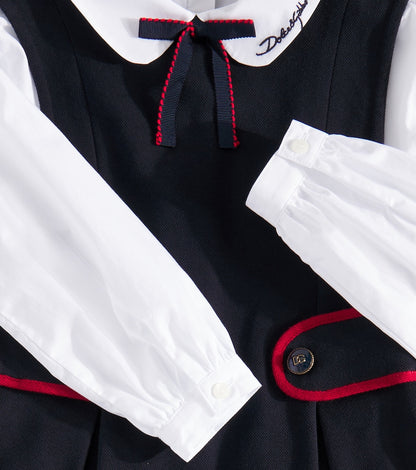 Logo cotton-blend piqué and poplin dress