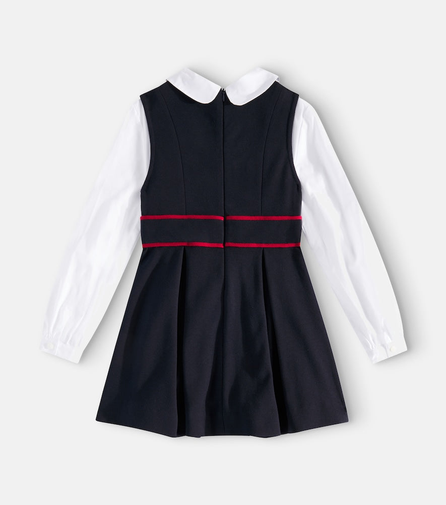 Logo cotton-blend piqué and poplin dress