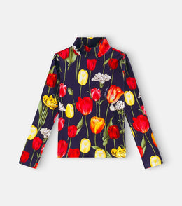 Floral cotton-blend turtleneck top