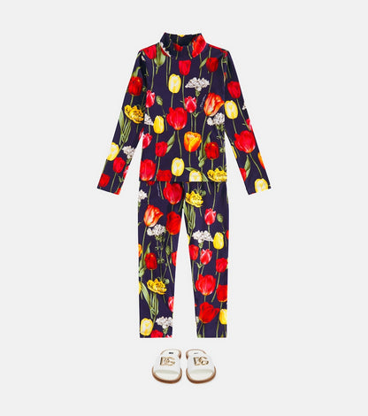 Floral cotton-blend turtleneck top