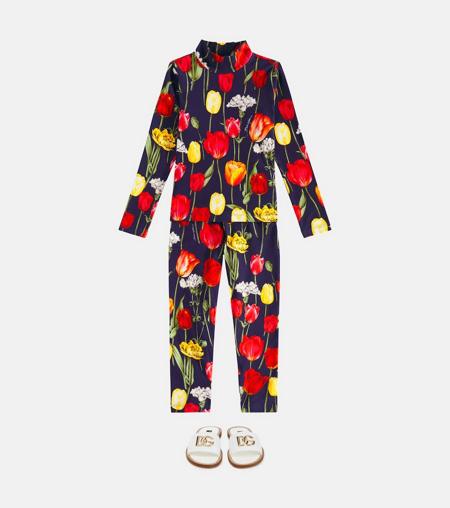 Floral cotton-blend turtleneck top