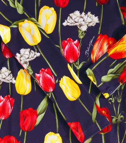 Floral cotton-blend turtleneck top