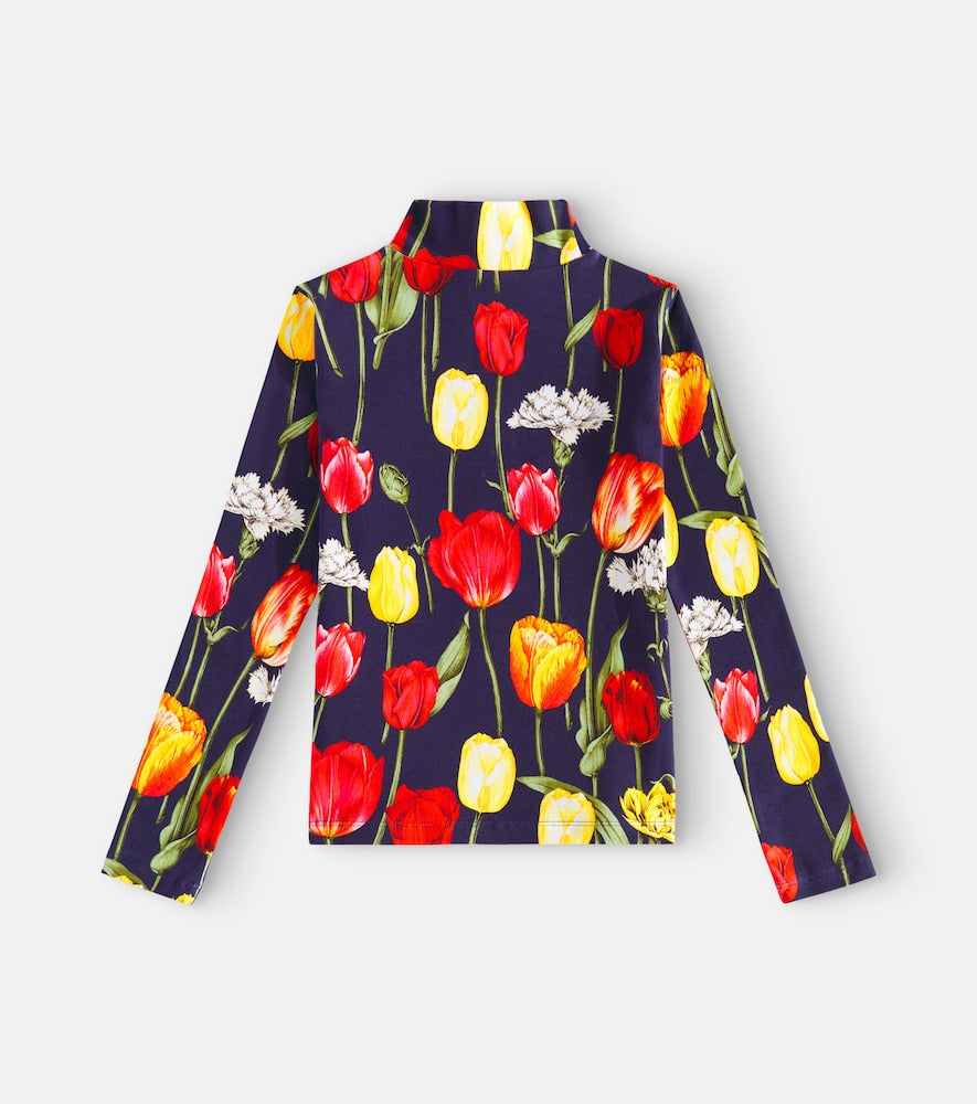Floral cotton-blend turtleneck top