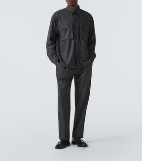 Virgin wool flannel straight pants