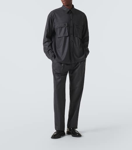 Virgin wool flannel straight pants