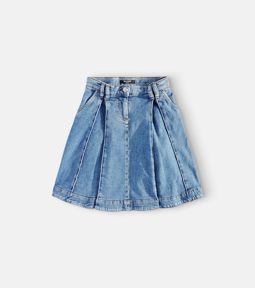 Pleated denim skirt