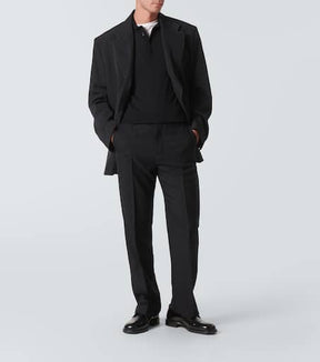 Pleated virgin wool straight pants