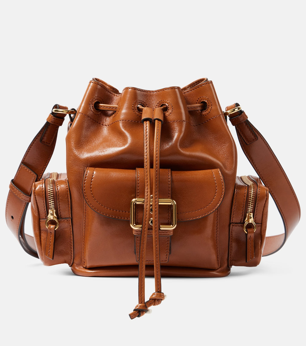 Camera leather bucket bag